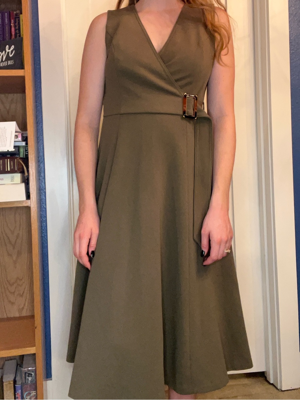 Calvin Klein Olive Midi Dress with Buckle